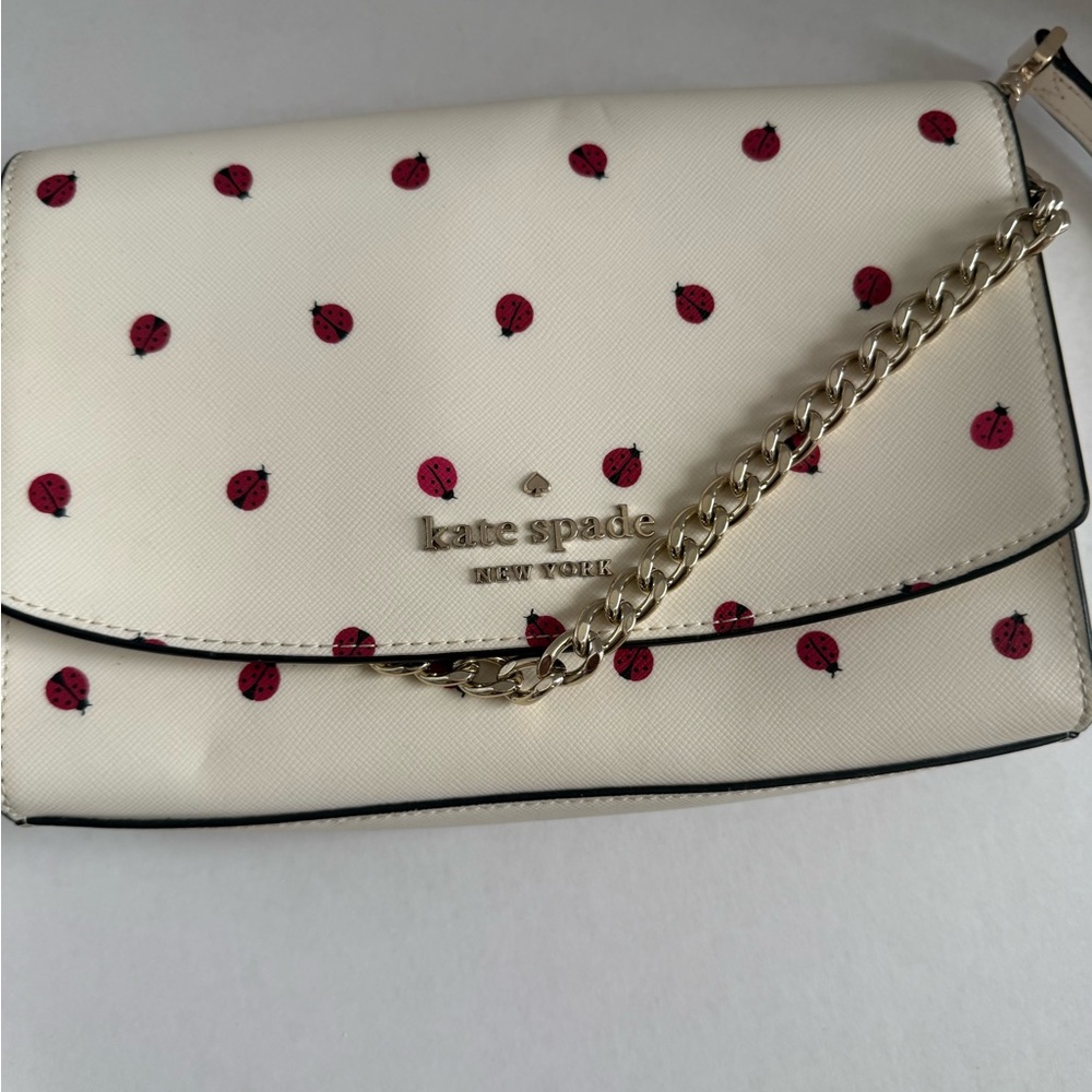 kate spade Cream Crossbody with Red Ladybug Print and Gold Chain